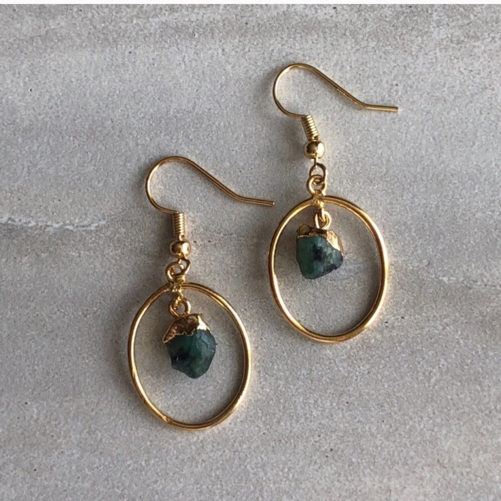 Raw Emerald 14K Gold Earrings